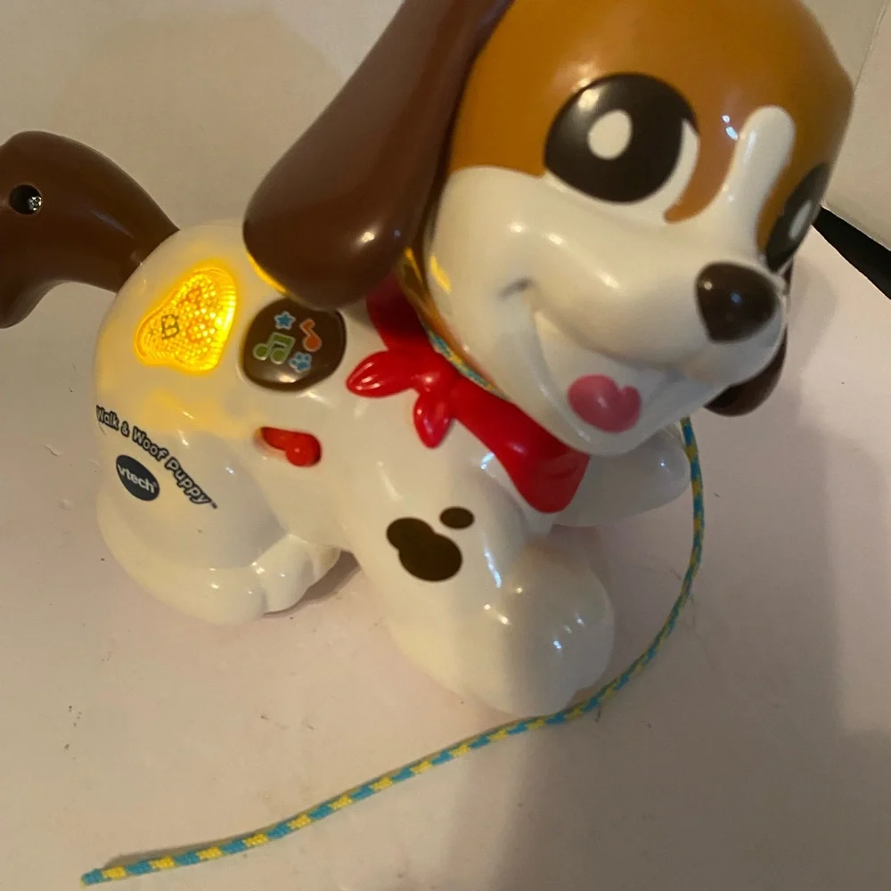 Pull-Along Brown and White Puppy Dog Toy with Red Bandana